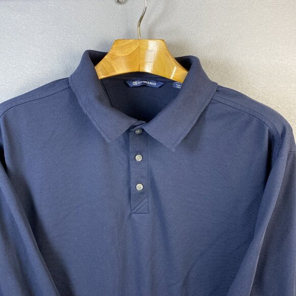 Cutter & Buck Shirt Mens XXL Navy Blue Performance DryTec Long Sleeve Golf Polo - Picture 2 of 13